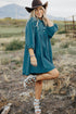 Textured Corduroy Button Front Balloon Sleeve Babydoll Mini Dress