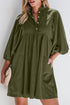 Textured Corduroy Button Front Balloon Sleeve Babydoll Mini Dress