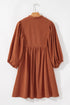 Textured Corduroy Button Front Balloon Sleeve Babydoll Mini Dress