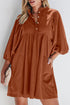 Textured Corduroy Button Front Balloon Sleeve Babydoll Mini Dress