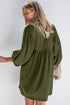 Textured Corduroy Button Front Balloon Sleeve Babydoll Mini Dress