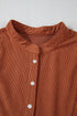 Textured Corduroy Button Front Balloon Sleeve Babydoll Mini Dress