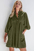 Textured Corduroy Button Front Balloon Sleeve Babydoll Mini Dress