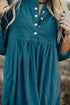Textured Corduroy Button Front Balloon Sleeve Babydoll Mini Dress