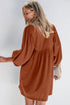 Textured Corduroy Button Front Balloon Sleeve Babydoll Mini Dress