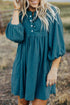 Textured Corduroy Button Front Balloon Sleeve Babydoll Mini Dress