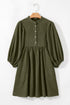 Textured Corduroy Button Front Balloon Sleeve Babydoll Mini Dress