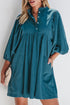 Textured Corduroy Button Front Balloon Sleeve Babydoll Mini Dress