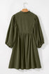 Textured Corduroy Button Front Balloon Sleeve Babydoll Mini Dress