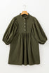 Textured Corduroy Button Front Balloon Sleeve Babydoll Mini Dress