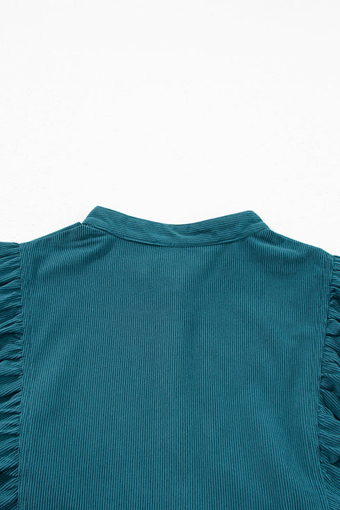 Textured Corduroy Button Front Balloon Sleeve Babydoll Mini Dress