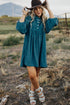 Textured Corduroy Button Front Balloon Sleeve Babydoll Mini Dress