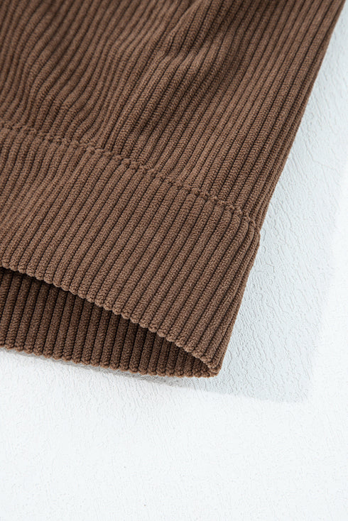 Textured Corduroy Button Zip Up Lapel Collar Jacket