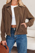 Textured Corduroy Button Zip Up Lapel Collar Jacket