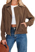 Textured Corduroy Button Zip Up Lapel Collar Jacket