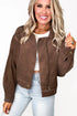 Textured Corduroy Button Zip Up Lapel Collar Jacket