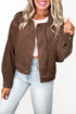 Textured Corduroy Button Zip Up Lapel Collar Jacket