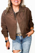 Textured Corduroy Button Zip Up Lapel Collar Jacket