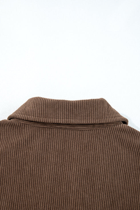 Textured Corduroy Button Zip Up Lapel Collar Jacket