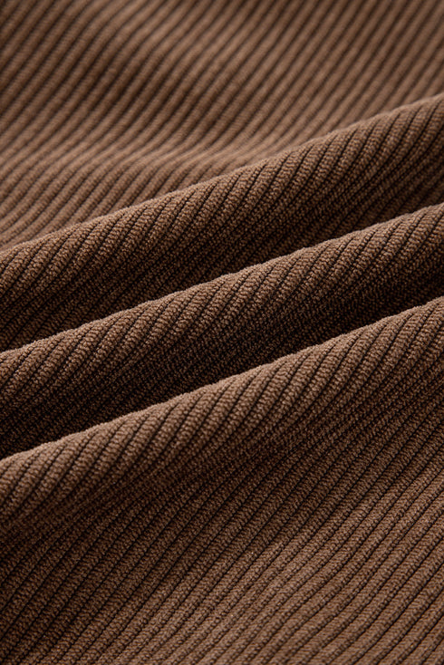 Textured Corduroy Button Zip Up Lapel Collar Jacket