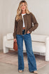 Textured Corduroy Button Zip Up Lapel Collar Jacket