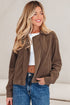 Textured Corduroy Button Zip Up Lapel Collar Jacket