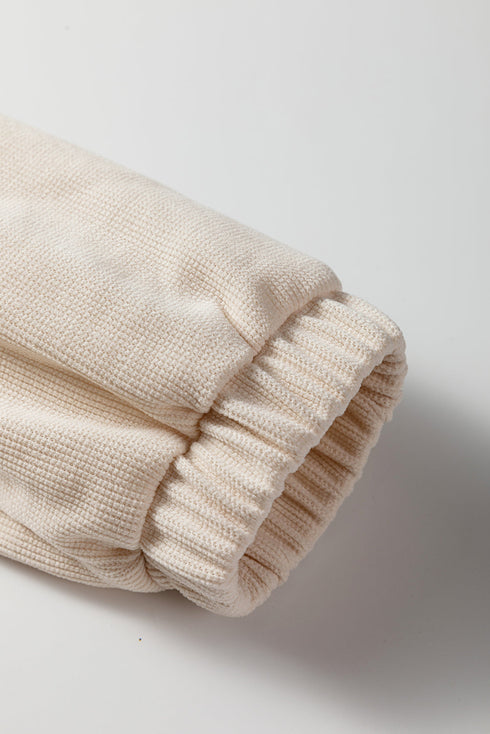 Textured Corduroy Drop Shoulder Pullover Drawstring Waist Short Sets