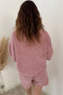 Textured Corduroy Drop Shoulder Pullover Drawstring Waist Short Sets
