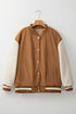Textured Corduroy Fleece Patchwork Buttoned Bomber Jacket