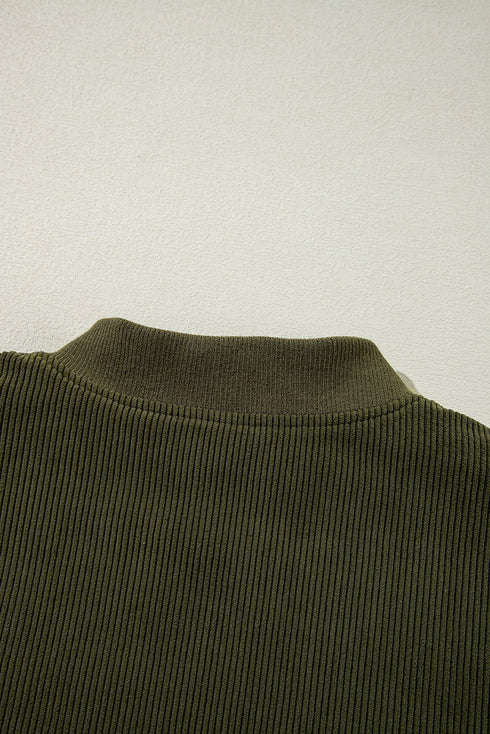 Textured Corduroy Fleece Patchwork Buttoned Bomber Jacket