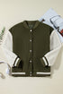Textured Corduroy Fleece Patchwork Buttoned Bomber Jacket