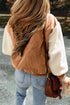 Textured Corduroy Fleece Patchwork Buttoned Bomber Jacket