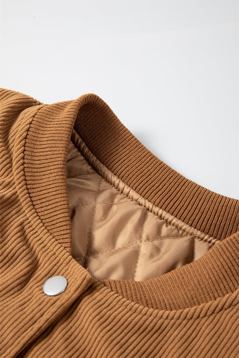 Textured Corduroy Fleece Patchwork Buttoned Bomber Jacket