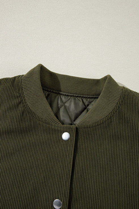 Textured Corduroy Fleece Patchwork Buttoned Bomber Jacket