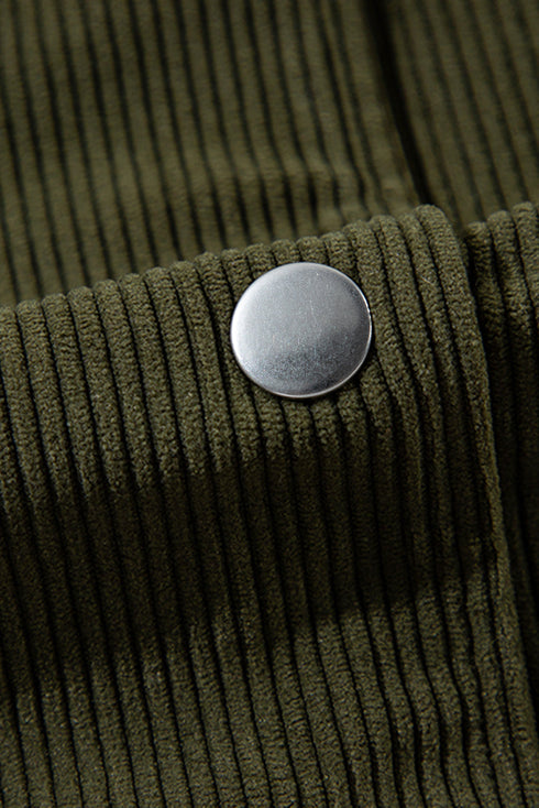 Textured Corduroy Fleece Patchwork Buttoned Bomber Jacket
