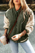 Textured Corduroy Fleece Patchwork Buttoned Bomber Jacket