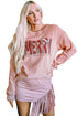 Textured Corduroy Graphic Long Sleeve Pullover Sweatshirt