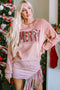 Textured Corduroy Graphic Long Sleeve Pullover Sweatshirt