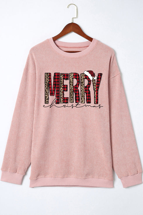 Textured Corduroy Graphic Long Sleeve Pullover Sweatshirt