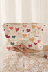 Textured Corduroy Heart Print Cosmetic Pouch