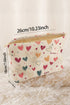 Textured Corduroy Heart Print Cosmetic Pouch