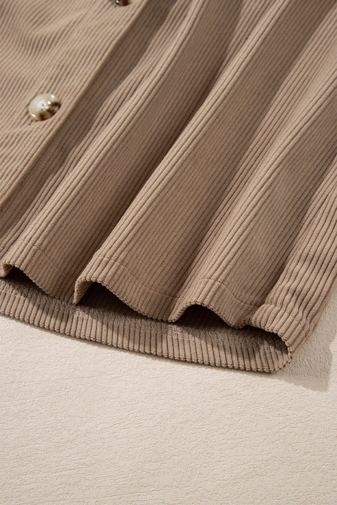 Textured Corduroy Hooded Drawstring Pocket Casual Jacket