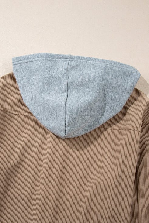 Textured Corduroy Hooded Drawstring Pocket Casual Jacket