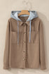 Textured Corduroy Hooded Drawstring Pocket Casual Jacket