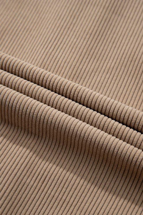 Textured Corduroy Hooded Drawstring Pocket Casual Jacket