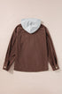 Textured Corduroy Hooded Drawstring Pocket Casual Jacket