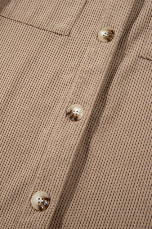 Textured Corduroy Hooded Drawstring Pocket Casual Jacket