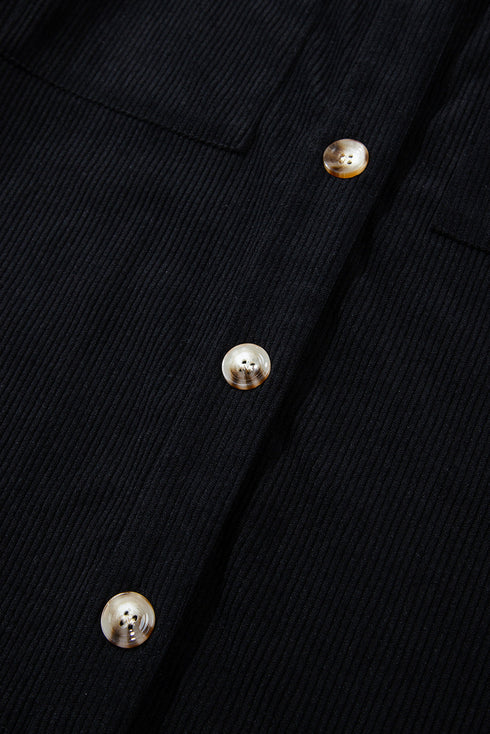 Textured Corduroy Hooded Drawstring Pocket Casual Jacket