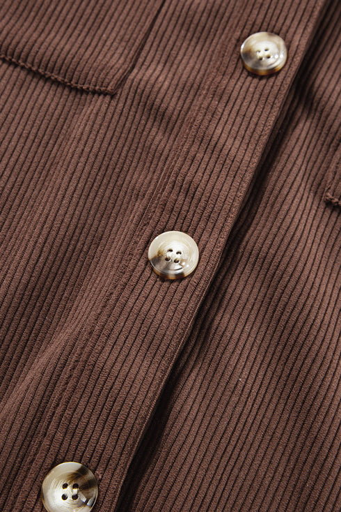 Textured Corduroy Hooded Drawstring Pocket Casual Jacket