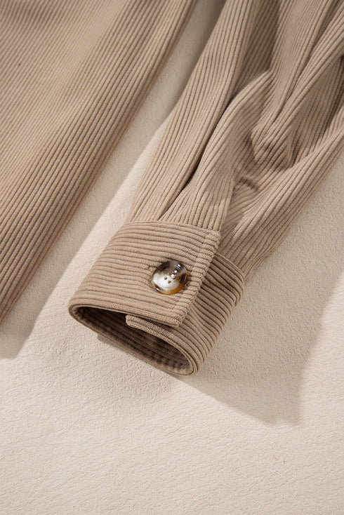 Textured Corduroy Hooded Drawstring Pocket Casual Jacket
